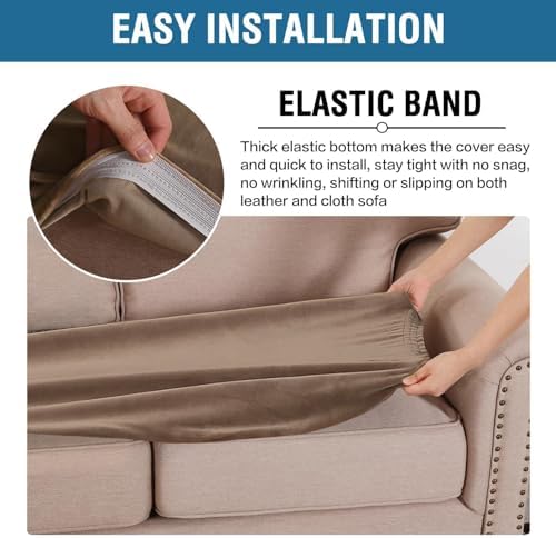 H.VERSAILTEX Velvet Stretch Individual Couch Cushion Cover Plush Slipcover for Loveseat Sofa Seat Furniture Protector Cover (1 Piece Loveseat Cushion Cover, Camel)