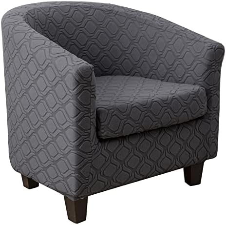 MIFXIN 2 Piece Stretch Jacquard Tub Chair Cover with Cushion Cover Soft Removable Club Chair Slipcovers Armchair Sofa Couch Furniture Protector for Living Room Counter Bar Cafe (Dark Grey)