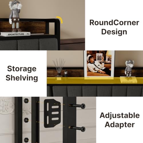 California King Size Upholstered Headboard with LED Lights & Charging Station, USB & Type C Port, Linen Upholstery, Cal King Headboard Only, Height Adjustable Attach Frame Sturdy and Stable