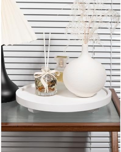 Round Decorative Tray Farmhouse Kitchen Decor Soap Dish, 11" White