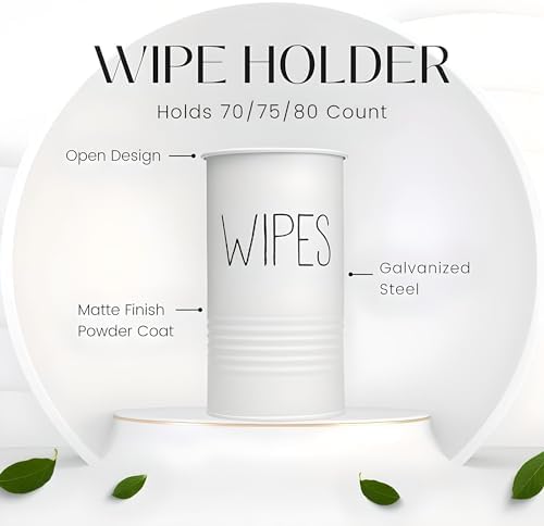 Wipe Holder for Kitchen/Bathroom Counter, Farmhouse Kitchen Decor, Vintage Countertop Wipe Storage Organizer Caddy, Steel with Matte White Finish