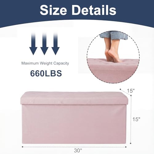 DUMOS 30 Inch Foldable Storage Ottoman Bench, Large Ottoman with Storage