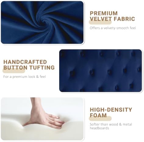 Befurtori King Headboard Only, Velvet Classic Tufted Design, Navy Blue
