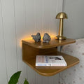 Floating Nightstand Wooden, Solid Alder Wood Bedside Table, Wall Mounted Shelf with LED Option, Slim Side Table with Open Storage, Varnish Finish (Natural, with LED, 11.0, Inches)