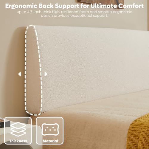 Pinmoco 4.7" Upholstered Headboard for Full Size Bed, Height Adjustable and Ergonomic Headboard, Easy Assemble, Sturdy and Durable, Teddy Velvet, Beige