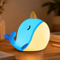Cute Narwhal Night Light, Tap Control with 3 Warm White Brightness, USB Kids Bed Lamp with 30-Minute Timer, Soft Silicone Glow for Nursery, Birthday Gift, Blue