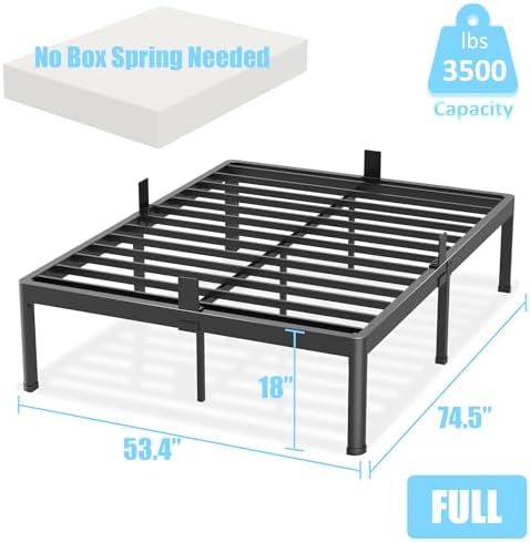 18 Inch Full Metal Bed Frame with Rounded Corner,Mattress Retainer