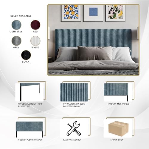 Twin Corduroy Velvet Upholstered Adjustable Headboard, White