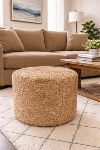 Pouf Ottoman 100% Jute Braided Pouffe (18"x18"x12")
