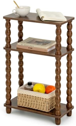 3-Tier Narrow Side Table, Skinny End Table with Wood Spindle Legs Brown