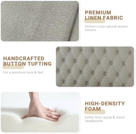 Befurtori King Headboard Only, Linen Classic Tufted Design, Gray Linen