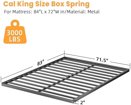 2 Inch California King Metal Box Spring with Round Corners, bed slat
