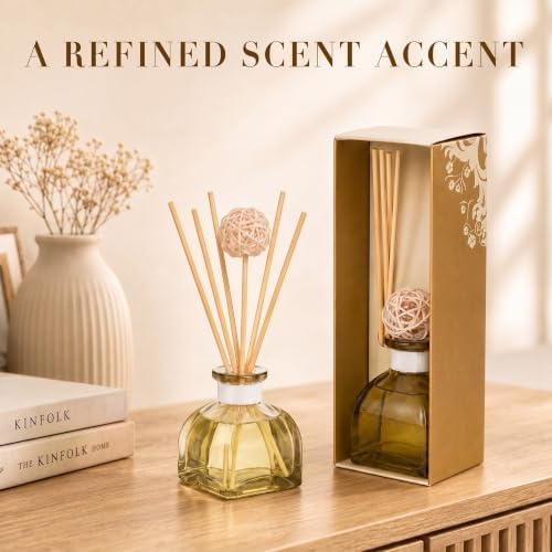 Reed Diffuser Set of 2,Lemon&Basil& 1.7 fl oz Scented Diffuser with Sticks Home Fragrance Reed Diffuser for Bathroom Shelf Décor