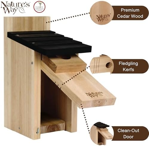 Nature’s Way Cedar Bluebird House for Outdoor Nesting, Predator Guard, Ventilated Design & Easy Access Clean-Out Panel, Natural Wood, Cedar Nesting House (Pack of 4)