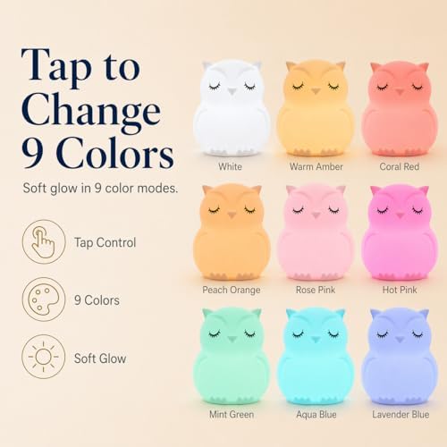 Owl Kids Night Light, Baby Nursery New Born Baby Essentials Must Haves