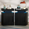 Baoz Black Nightstands Set of 2 with Door,Led Modern Bedside Table
