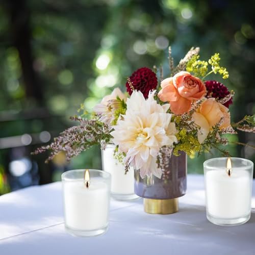 Set of 72 Pack White Unscented Clear Glass Filled Votive Candles. Hand Poured Wax Candle Ideal Gifts for Home Décor Parties Weddings Holidays and Meditation (White)