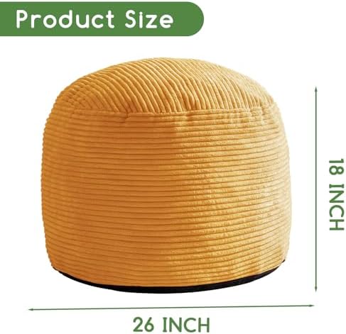 HIGOGOGO Round Stuffed Pouf Ottoman, Corduroy Poufs with Foam Chunk Filling, Furry and Fluffy Pouf Foot Stool Storage Ottoman, 26 X 18 Floor Poufs Foot Rest for Living Room, Orange