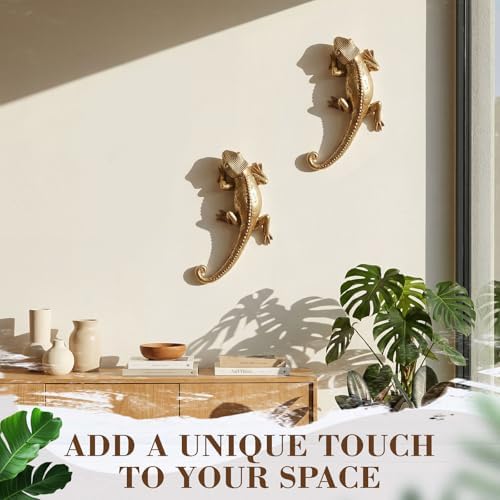 Kathfly 2 Pcs Gold Insect Wall Decor, Lizard Resin Sculpture