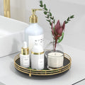 Oroyutor 9-Inch Oak Lazy Susan Vanity Tray, Gold Finish