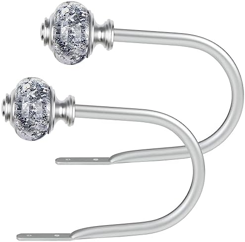 USFOOK Silver Curtain Holdbacks, Decorative Drapery Tiebacks, 2 Pack/1 Pair