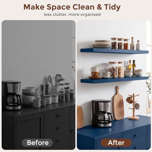 fuqing 40 Inch Floating Shelves, 6.7 Inch Deep Blue Wall Shelves Set of 2