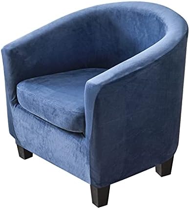 MIFXIN 2 Pieces Velvet Tub Chair Covers with Cushion Cover Stretch Soft Removable Tub Chair Slipcovers Armchair Sofa Couch Furniture Protector Cover for Living Room Club Bar Counter (Navy Blue)