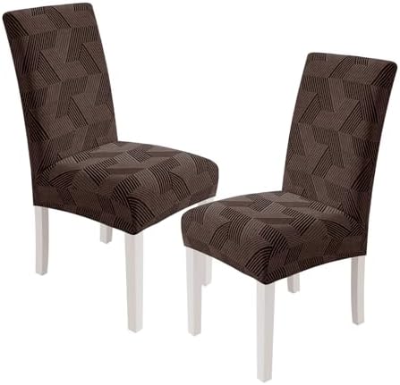 JIVINER Stretch Dining Chair Slipcovers Set of 2, Geometrical Jacquard Dining Chair Covers, Washable Kitchen Chair Covers for Dining Room, Hotel, Party, Brown