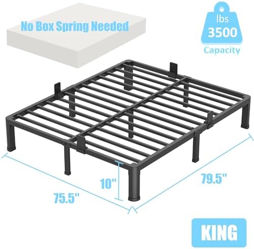 10 Inch King Metal Bed Frame with Rounded Corner,Mattress Retainer