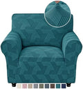 JIVINER Stretch Chair Covers, 1 Piece Couch Covers for Living Room, Non Slip Soft Sofa Covers, Washable Armchair Slipcovers for Dog, Pets Feature Geometrical Jacquard Fabric (Chair, Peacock Blue)