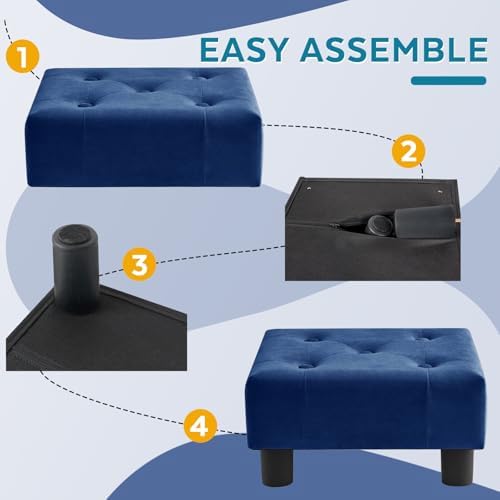 Small Foot Stool Ottoman, Velvet Footstool Ottoman Foot Rest for Couch, Rectangle Footstools and Ottomans Small for Living Room, Entryway and Bedroom (Royal Blue)