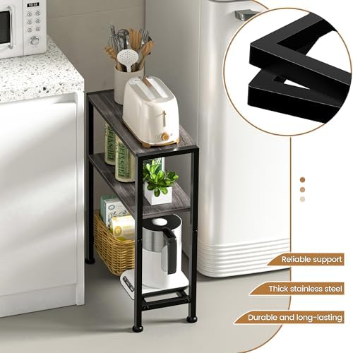Narrow Side Table, 2-Tier Small End Table, Slim Nightstand