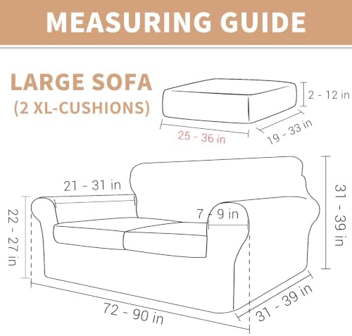 ZNSAYOTX 3 Piece Stretch Couch Covers (72"-90") New-Rectangle Texture, Thick Sofa Covers for 2 Cushion Couch Universal Sofa Slip Cover with Elastic Bottom & Buckle, Washable Protector Army Green