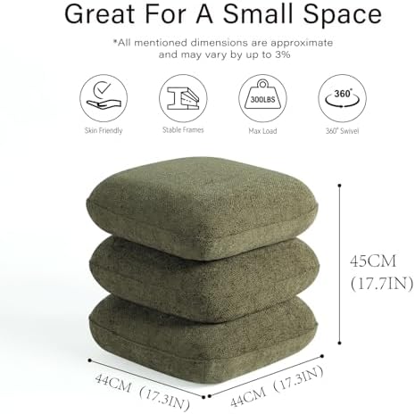 Get Set Style 360° Swivel Linen Ottoman, Modern Upholstered Foot Stool, Multifunctional Vanity Chair Accent Stool for Small Space, Living Room, Bedroom, Entryway, Olive Green