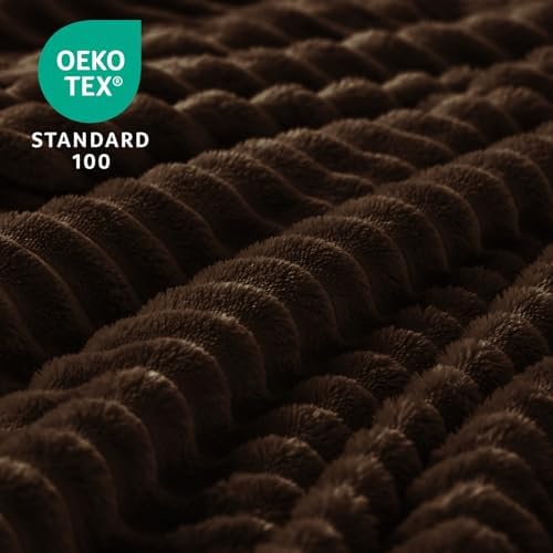 BEDELITE 3D Ribbed Dark Brown Fleece Throw Blanket for Couch, 50x60 Inch