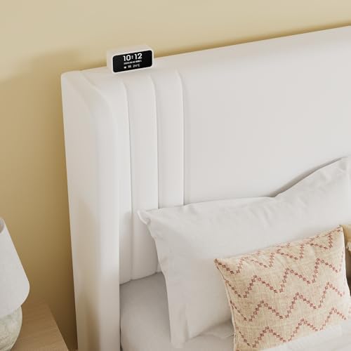 SHA CERLIN Full Velvet Upholstered Bed Frame, Wingback Headboard, White