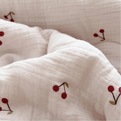 Muslin Cotton Duvet Cover with Ruffles, Cherry Print, No Pillow