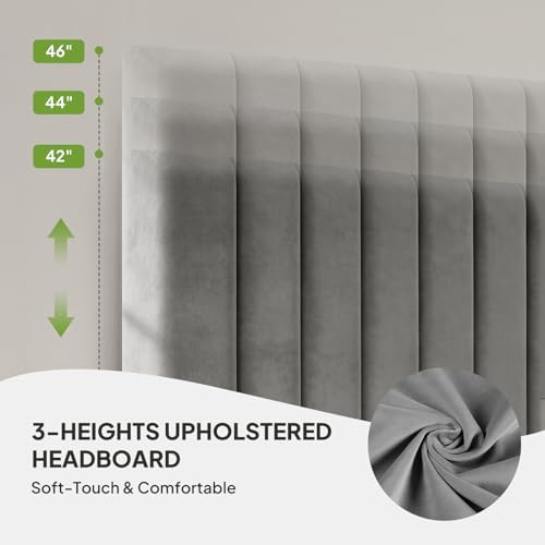 Welzona Queen Upholstered Bed Frame with Headboard & 2 Storage Drawer, Grey