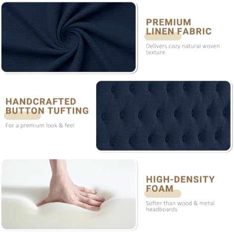 Befurtori Queen Headboard Only, Upholstered Headboard for Adjustable Bed Linen Tufted Queen/Full Size Wall Mounted Head Board with Solid Wood Legs Head Board, Navy Blue
