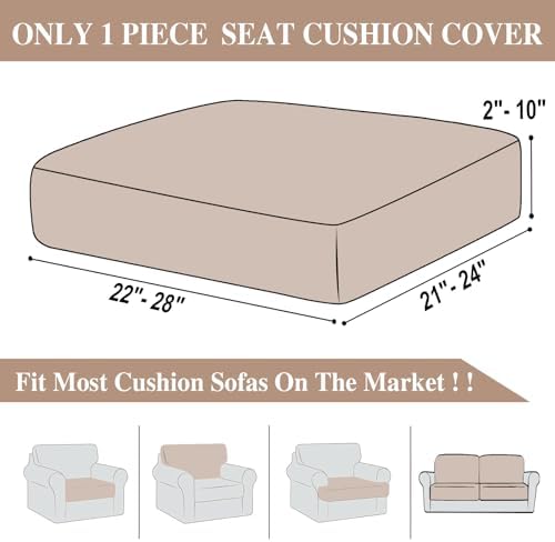 LA MEACK Couch Cushion Cover Seat Cushion Cover Stretch Armchair Cover Separate Sectional Sofa Slipcovers Furniture Protector(1 Piece for Seat or Sofa Backrest, Khaki)