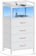 Furnulem White Nightstand with Charging Station,Small Dresser for Bedroom