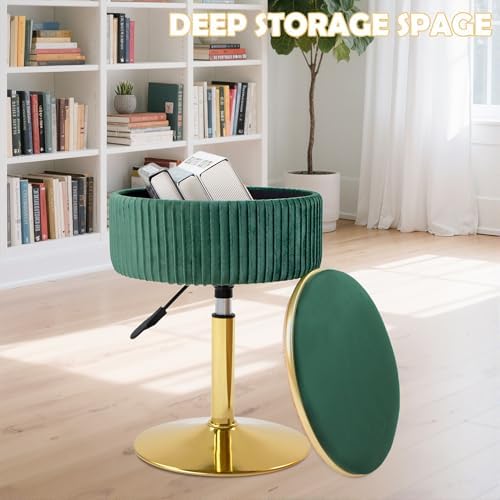 Adjustable Vanity Stool, Velvet Makeup Stool with Storage Green