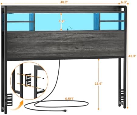 Aheaplus Headboard for Twin Size Bedwith Storage and Outlets, Black Oak