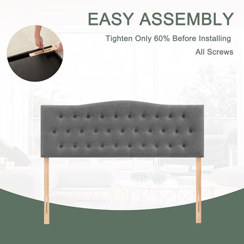 Tufted Headboard Twin Size, Solid Wood Adjustable Height Head Board, Gray