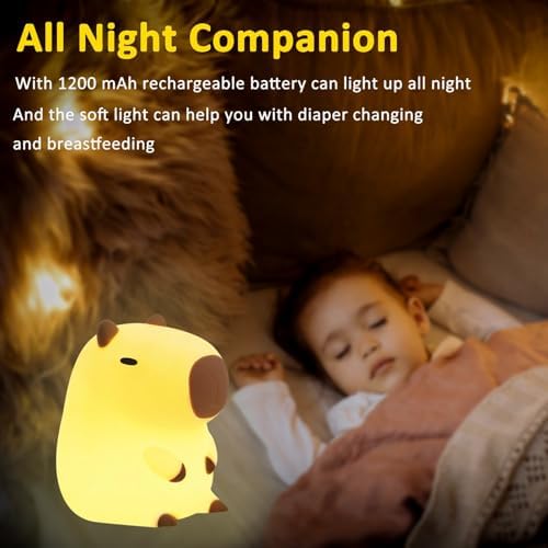 Capybara Night Light, Cute Capybara Lamp Silicone Baby Lamp,Dimmable Nursery Nightlight,Rechargeable Bedside Table Lamp with Touch Control,Gifts Kawaii Room Decor for Kids Girls Boys