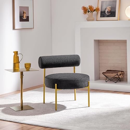 Topeakmart Modern Vanity Chair, Armless Accent Chair, Black