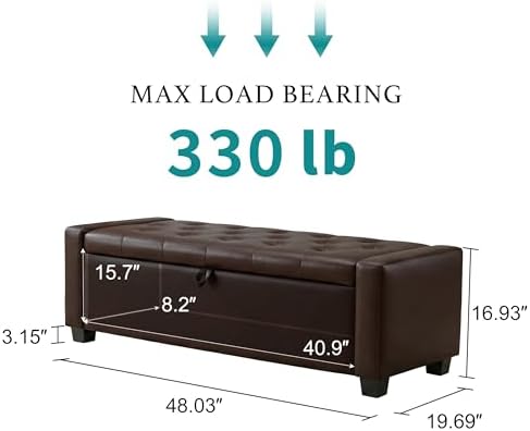 Huatean Home 48" Ottoman with Storage, Dark Brown Storage Ottoman Bench