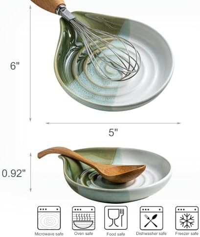 Ceramic Spoon Rest for Kitchen Counter, Large Spoon Holder Nonstick