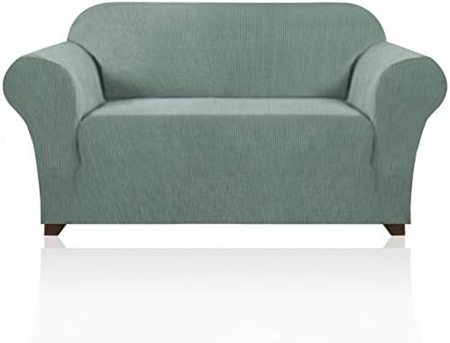 PrinceDeco Stretch Loveseat Sofa Cover Slipcover Couch Cover for 2 Cushion Sofa Washable Sofa Cover for Pets Friendly Furniture Protector Covers with Non Slip Bottom(Loveseat, Sage)