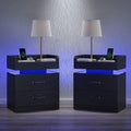 4ever2buy Black Nightstand Set of 2 with Charging Station and LED Lights
